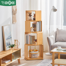 Rotating Bookshelves 360 Degrees Ground Solid Wood Nets Red Bookcase Living-room Home Simple Shelve Small Grid Lockers