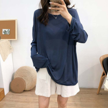 European goods large version loose modal T-shirt womens large size summer thin ice silk round neck long sleeve sunscreen coat top women