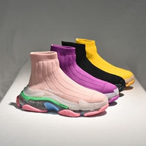 Fried Street dad shoes womens ins tide Net red super fire thick bottom increased couple shoes mens one pedal knitted socks shoes