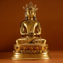 Antique Miscellaneous returned copper gilt gold Tibetan transmission Guanyin body gilt meticulous and dignified atmosphere