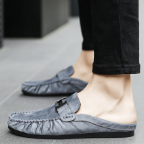 Summer soft bottom without heels Baotou half slippers mens Bean shoes a pedal Korean version of anti-velvet lazy shoes casual leather shoes