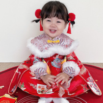 Female babys birthday dinner gown for autumn and winter catch Zhou Tang Dress Foreign Air Girl Happy New Clothes in the Chinese Wind in the Year of the Year