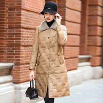21 new white duck down fashion long Haining sheep skin slim mink fur collar leather down jacket women