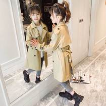 Korean girls windbreaker coat Childrens long autumn Korean version of the foreign style British wind coat spring and autumn