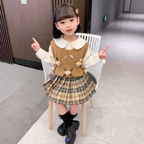 Girl Lian Dress Spring Autumn Clothing JK College Funnary Dress 2022 New Ocean Gas Children Clothing Baby Net Red Three Sets