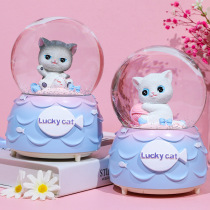 Little cute Lucky cute cat crystal ball music box ornaments dreamy snow music lantern childrens birthday gift