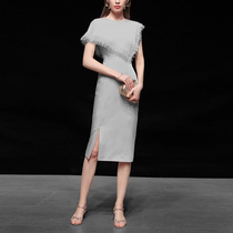 FYOG summer 2021 new womens gray slim-fit long dress temperament bag hip skirt OL thin medium-long dress