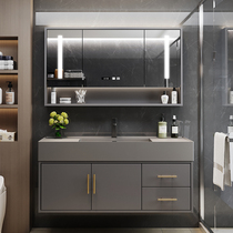 Microspar integrated bathroom mirror cabinet combination simple modern face wash basin light luxury toilet rock board wash table