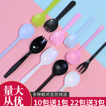 Disposable soup spoon Fruit fork Plastic creative fork spoon Tableware set Cake fork long handle spoon spoon