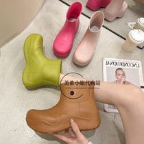 Japanese fashion rain boots womens summer wear thick-soled non-slip water shoes Asigo mona with the same net red short tube rain boots tide