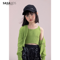 SASAKIDS Custom all-cotton BM-wind anti-ball outside wearing inner lap harness girl spring-style breathable knitted vest