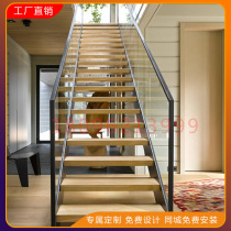 Customized borderless modern steel wood suspended glass stair handrail guardrail solid wood guardrail aluminum alloy integral staircase