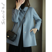 Foggy blue double face suede wool coat girl Korean version small sub short and double face coat 2021 new autumn display slim
