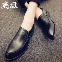 Black casual plus velvet leather shoes Korean leather soft sole loafer shoes pointed head hair stylist men's shoes