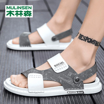 Mullinson summer mens sandals ins tide Joker Korean version of two wear leather sandals anti-sweat one pedal Joker slippers