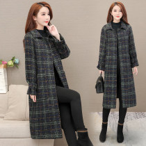 Thousand bird grid hairy jacket coat women 2021 popular long high-end Hepburn style thickening over the knee