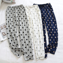Lady Modale Ladies Casual Home Pants Cotton Long Pants Thin Wave Point Closing Small Feet Sports Big Code Sleeping Pants Loose
