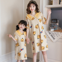 Summer day mother and daughter childrens night dress Girl Princess wind thin section pure cotton childrens parent-child baby pajama dress