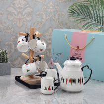 Nordic water set home living room water cup set simple teapot flower tea pot Set 6 cups with black tray