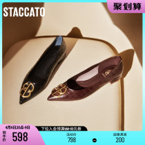 Thagatu new cream shoes black pointed flat bottom shoe coarse heel commute shallow mouth single shoe woman shoes EBZ09CQ1