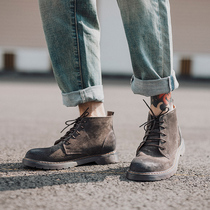  Leather Martin boots mens mid-top boots breathable British style tooling boots All-match Japanese trend high-top mens boots