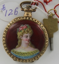 West horse bronze double-sided Western beauty enamel pocket watch (antique watch family)