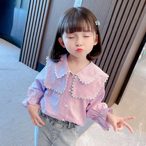 Girl Shirt Spring Autumn Slim Fit Woman Baby Cardiovert Shirt Girl Woman Baby Girl Han Version Casual Long Sleeve Foreign Air Blouse
