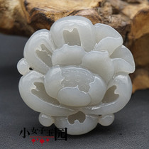 Qinghai material hand-carved peony flower pendant pendant tobacco jade flower blossom rich jade padded Jade pendant neck decoration
