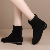 Leather frosted boots women 2021 New coarse heel autumn slim soft bottom fur anti autumn boots low heel size