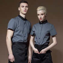 Waiter overalls Short-sleeved mens and womens hotel cafe restaurant catering uniforms long-sleeved waiter clothes spring and summer clothes