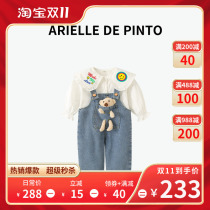 〖Designer brand〗Girls denim overalls suit 2022 new autumn baby fashionable bear