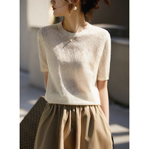 ZY358309MG weaving sensation Heavy work jacquard micro-permeable mulberry silk floss Lesel round collar knit short sleeve T