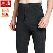 Ice clean men autumn and winter thick warm pants slippery face tight leggings mens high waist one pants plus velvet mens cotton pants