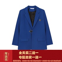 A white background design sense lock Klein blue blazer mens tide loose chic blue cotton suit
