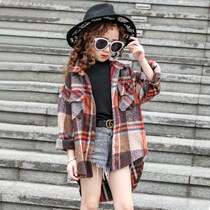 Girls shirt spring and autumn 2021 new childrens plaid shirt coat in big children Foreign style autumn jacket long sleeve