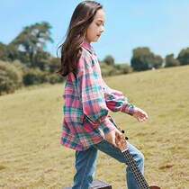 Girls Plaid Shirt 2021 New Spring and Autumn Korean version of foreign style Scrub Shirt in the Big Children Autumn Fashion Top Tide