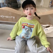 2021 autumn clothes New Girl clothes Korean version of spring and autumn childrens clothing printed long sleeve T-shirt girls on childrens clothes