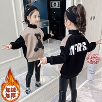 Girls clothes thick winter clothes 2021 new foreign atmosphere children childrens base shirt girl plus velvet cartoon top