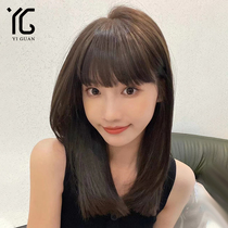 Comic bangs black long straight lace wig female hair real hair silk natural real hair full head sleeve needle wig