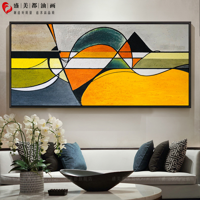 Hand Painting Abstract Living Room Sofa Background Wall American Hanging Painting Geometry Modern Simple Handmade Decorative Painting
