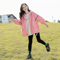 Girls autumn jacket foreign style 2021 new middle and big Children Spring and Autumn children fashionable girls autumn and winter plus velvet thick sweater