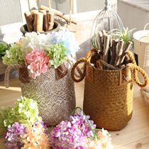 Straw rattan wicker wall hanging garden large fleshy green basket flower basket flower pot creative natural hand woven basket