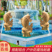 Stone carving water spray fish Sunset red spit water fountain Courtyard villa lucky swan sculpture pool decoration ornaments custom