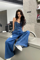 Fat mm Jeans Smelling Conjoined Pants Little Sub New womens clothes European and American Hot girls high waist conspicuously slim drag dress pants woman