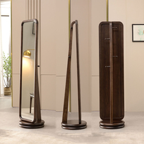 Wear mirror solid wood floor coat rack integrated rotating ebony wood whole body black walnut wood color fitting mirror home