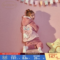 Gukoo nutshell childrens pajamas melody autumn and winter coral velvet girl pajamas winter thickened childrens pajamas