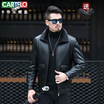 Cadile crocodile Haining fur one-piece leather leather jacket with velvet leather jacket Winter mens coat Dad outfit