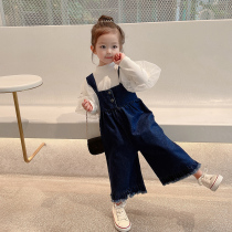 2021 female childrens clothing autumn new foreign children denim pants female baby spring and autumn thin wide leg pants