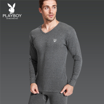 Floral Playboy warm underwear Mens thin section V collar Youth autumn clothes Autumn pants pure cotton mens underwear suit cotton sweatshirt