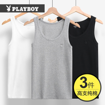 Flowers Playboy Men Vest Summer Slim Fit Boys Sports Fitness Hurdle White Pure Cotton Beating Bottom Sleeveless Sweatshirt